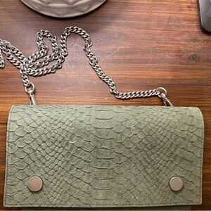 All Saints Dark Olive Green Crossbody Wallet